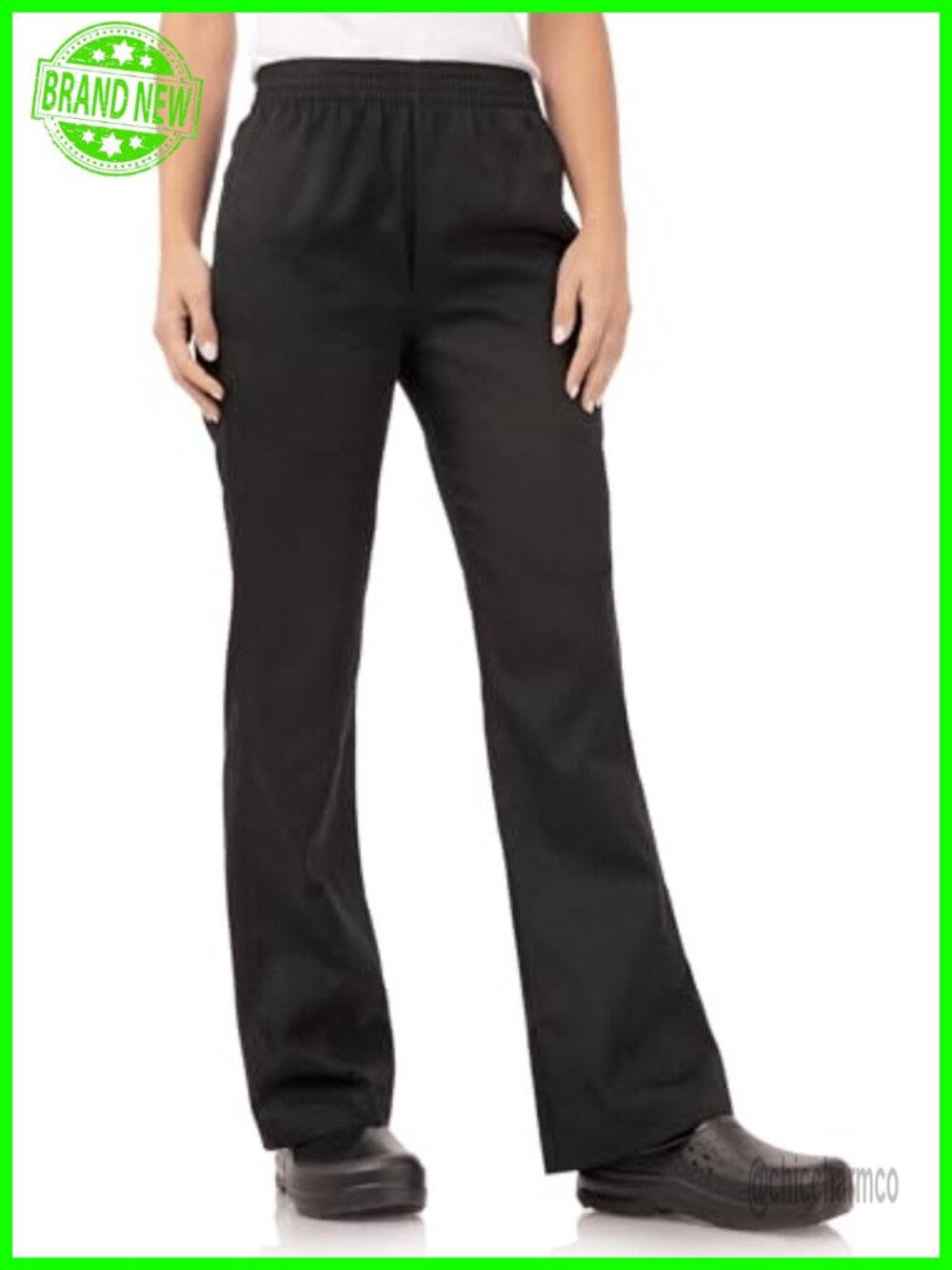 Women's Baggy Chef Pants Elastic Waist Side Pockets Relaxed Kitchen Workwear